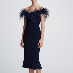 Marchesa off the shoulder ostrich feather dress sz 10